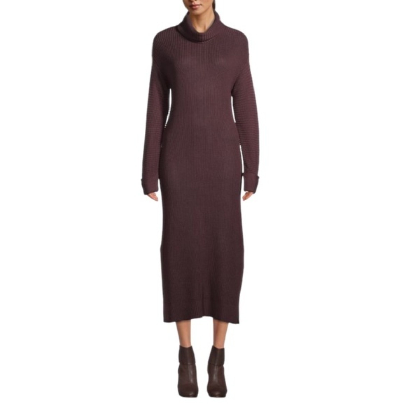 Nwt Stitchdrop Turtleneck Rib-Knit Midi Maxi Sweater Dress Burgundy Size Xl New
